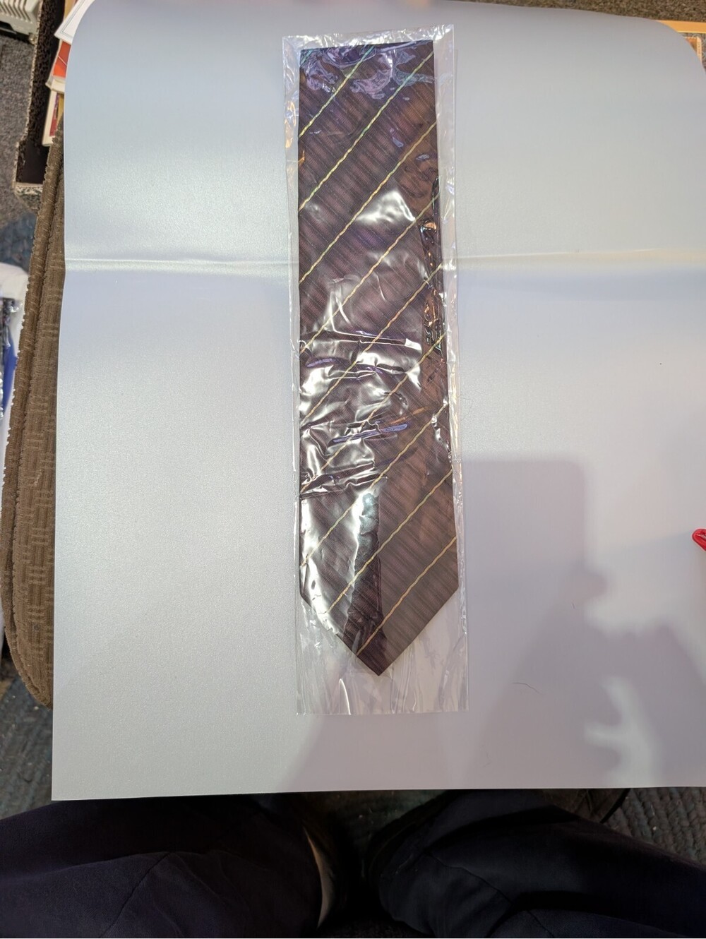 Balenciaga Mens Silk Necktie Vintage Plum Ribbed Gold Green Diagonal Stripe New - Picture 5 of 5